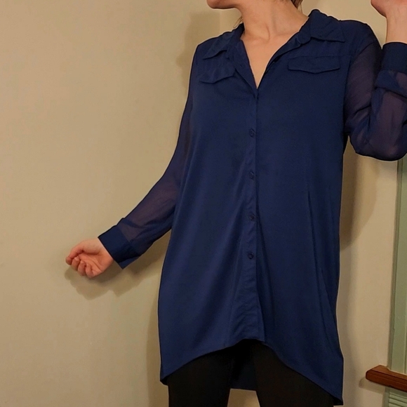 Susan Graver Navy Sheer Oversized Buttondown - Picture 6 of 8